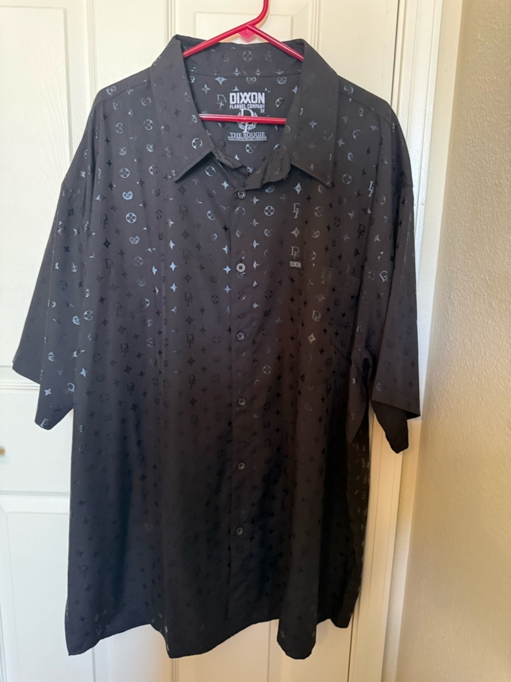 DIXXON Black Short Sleeve Button-Down with Tonal Motif